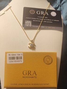 Chanel 1 K Moissanite 18k Gold-Plated Over 925 Sterling Silver Pendant Necklace